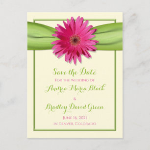 Groen Roze Gerbera Daisy Wedding Save the Date Aankondigingskaart