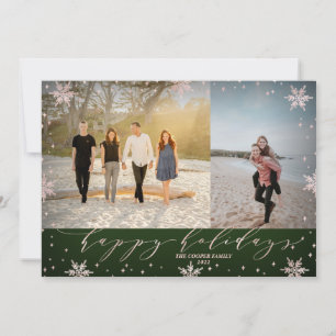 Groen & Roze gouden Sneeuwvlokken Foto Prettige Fe Kaart