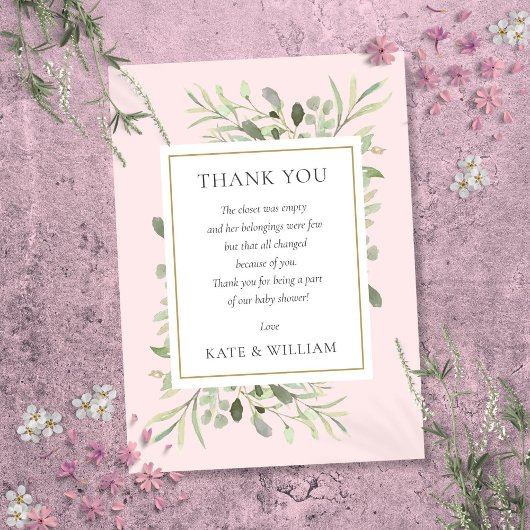 Groen Roze Meisje Baby shower Gedicht Bedankkaart