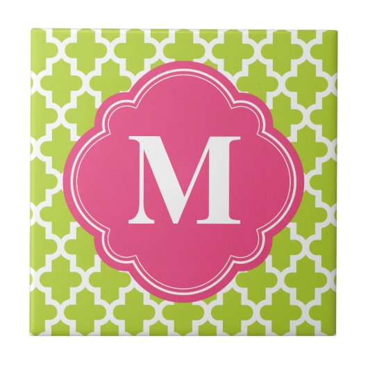 Groen & Roze Modern Marokkaans Custom Monogram Tegeltje (Voorkant)