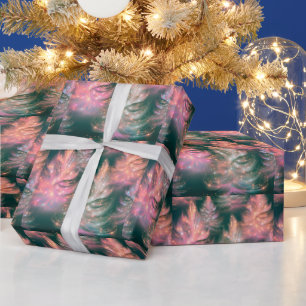 Groen Roze Paarse Witte Bomen Moderne Kerst Cadeaupapier