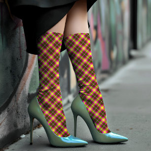 Groen roze pasta Patroon  Kunst Tartan Sokken