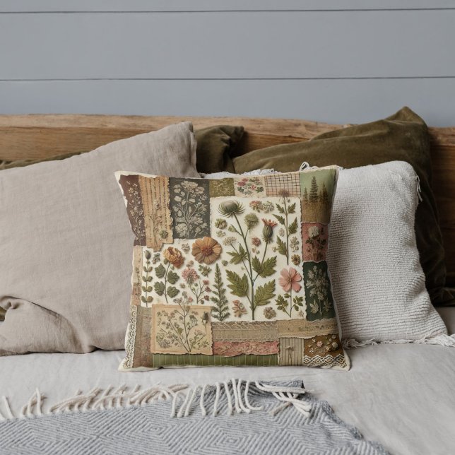 Groen Roze Patchwork Quilt Rustiek Retro  Kussen (Creator heeft geüpload)
