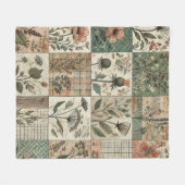 Groen & Roze Patchwork Rustiek Retro  Bloemen Fleece Deken (Voorkant (Horizontaal))