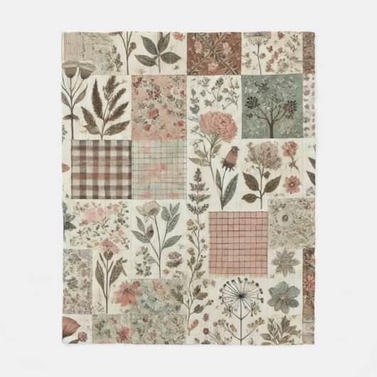 Groen & Roze Patchwork Rustiek Retro  Bloemen Fleece Deken (Voorkant)