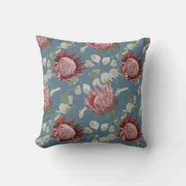 Groen & Roze Protea op Grijs Blauw Accentkussen Kussen