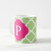 Groen roze quatrefolie monogram koffiemok (Voorkant links)