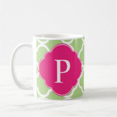Groen roze quatrefolie monogram koffiemok (Links)