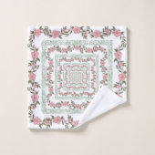 Groen Roze Rand Retro Y2K 70s Bloempatroon Bad Handdoek (Wasdoekje)