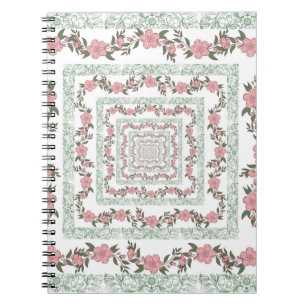 Groen Roze Rand Retro Y2K 70s Bloempatroon Notitieboek