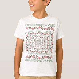 Groen Roze Rand Retro Y2K 70s Bloempatroon T-shirt