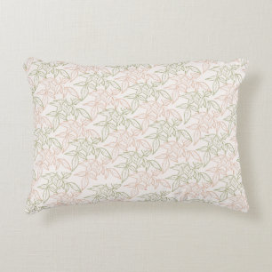 Groen Roze Retro Bladpatroon Accent Kussen