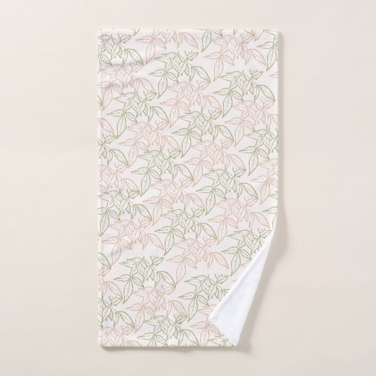 Groen Roze Retro Bladpatroon Bad Handdoek (Handdoek)