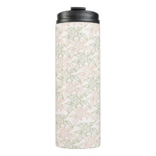 Groen Roze Retro  Bladpatroon Thermosbeker