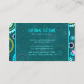 Groen & Roze Retro Cirkel en Bloemen Patroon Visitekaartje (Achterkant)