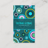 Groen & Roze Retro Cirkel en Bloemen Patroon Visitekaartje (Voorkant)