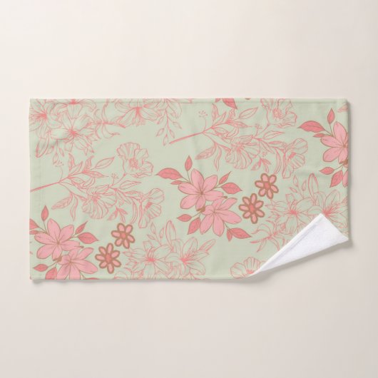Groen Roze Retro Y2K 70s Bloempatroon Bad Handdoek (Handdoek)