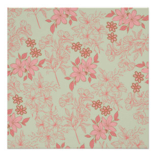 Groen Roze Retro Y2K 70s Bloempatroon Perfect Poster