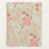 Groen Roze Retro Y2K 70s Bloempatroon Planner (Voorkant)