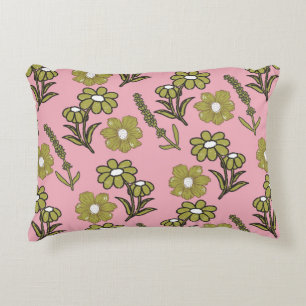 Groen Roze Retro Y2K Funky Hippie Bloempatroon Accent Kussen