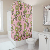 Groen Roze Retro Y2K Funky Hippie Bloempatroon Douchegordijn (In situ)