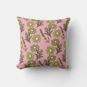 Groen Roze Retro Y2K Funky Hippie Bloempatroon Kussen