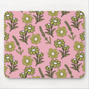 Groen Roze Retro Y2K Funky Hippie Bloempatroon Muismat