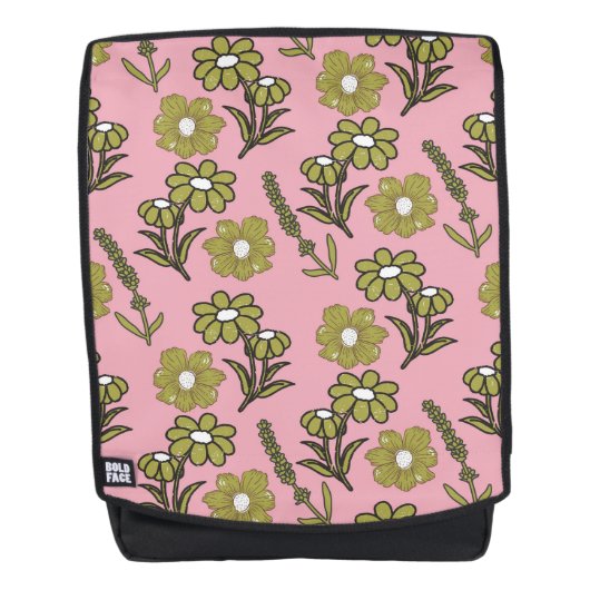 Groen Roze Retro Y2K Funky Hippie Bloempatroon Rugtassen (Voorkant)