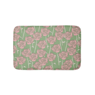 Groen Roze Roos Retro Y2K 70s Bloempatroon Badmat