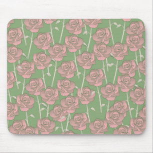 Groen Roze Roos Retro Y2K 70s Bloempatroon Muismat