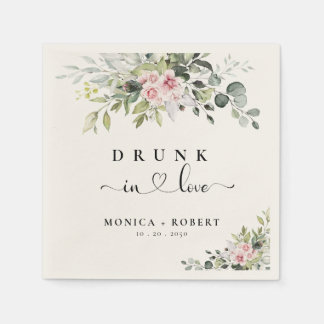 Groen Roze Rose bruiloft servetten