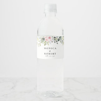 Groen Roze Rose Wedding Water Fles Labels Waterfles Etiket
