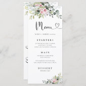 Groen Roze Roze Bruiloft Menu (Voorkant / Achterkant)