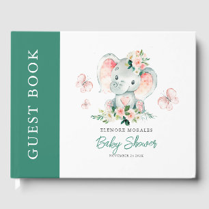 Groen Roze Schattige Bloemen Olifant Lijst Baby sh Gastenboek