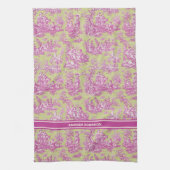 groen roze toile de jouy bedrukt theedoek (Verticaal)