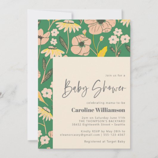 Groen Roze Ventilator Baby shower van het Manuscr Kaart (Voorkant)