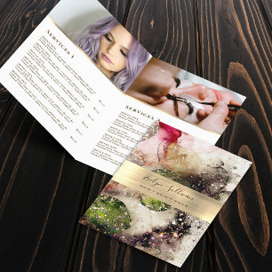 Groen roze waterverf service menubrochure