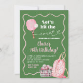 Groen Roze Wavy Retro Pickleball Verjaardag Kaart (Voorkant)