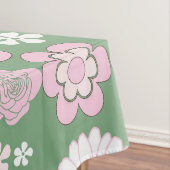 Groen Roze Wit Retro Y2K 70s Bloempatroon Tafelkleed (Voorbeeld)