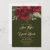 Groen & Rozen Bloemige Moderne Boho Bruiloft Kaart (Voorkant)