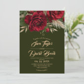 Groen & Rozen Bloemige Moderne Boho Bruiloft Kaart (Staand voorkant)