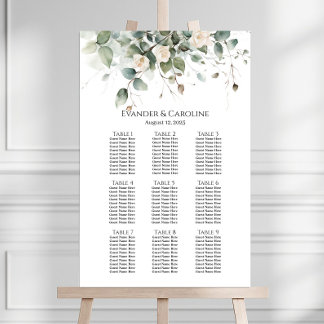 Groen & rozen bruiloft zittafel grafiek 9 tafels poster