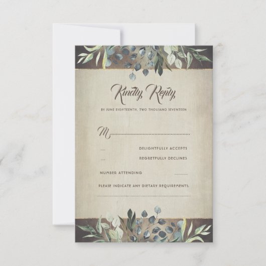 Groen Rustiek Land Bruiloft RSVP Kaartje (Voorkant)