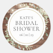 Groen Rustiek String Lights Vrijgezellenfeest Ronde Sticker (Voorkant)