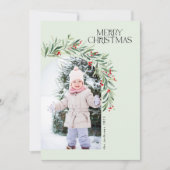 Groen Rustieke Foto Kerstmis Kaart Rode bessen (Voorkant)