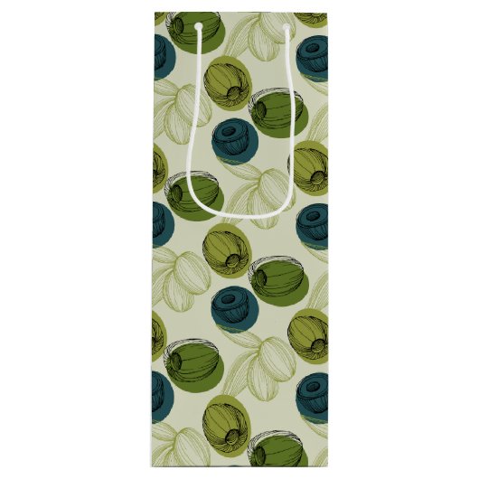 Groen schetsentrekpatroon keuken wijn cadeautas (Voorkant)