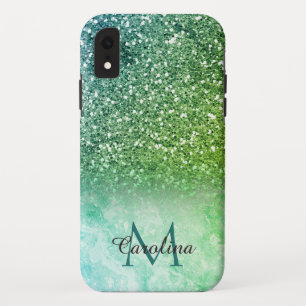 Groen schitter, marmer, Gepersonaliseerd iPhone XR Hoesje