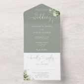 groen script harten sage groene bruiloft all in one uitnodiging (Binnen)