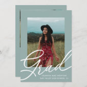 Groen Script Twee Foto Afstuderen Kaart (Voorkant / Achterkant)