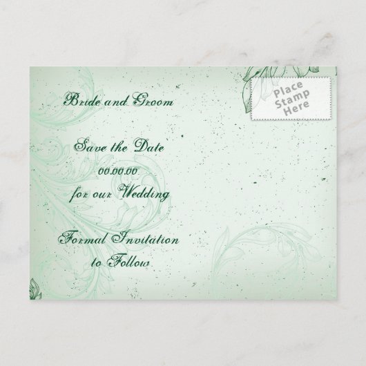  groen scrollblad Save the Date Aankondigingskaart (Achterkant)